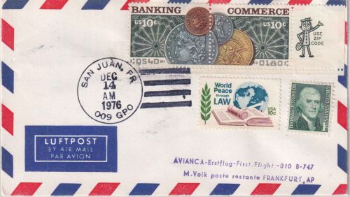 USA - Avianca Erstflug San Juan/Frankfurt Luftpostbrief 1976