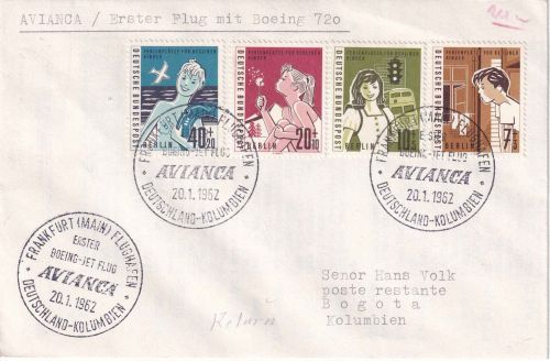 BRD - Avianca Erstflug Frankfurt/Bogota Luftpostbrief 1962