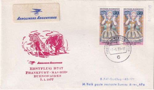 BRD - Aero Argentinas Erstflug Frankfurt/Buenos Aires Luftpostbrief 1977