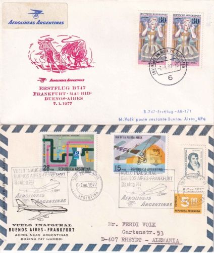 Argentinien/BRD - Aero Argentinas Erstflug Frankfurt/Buenos Aires + retour 1977