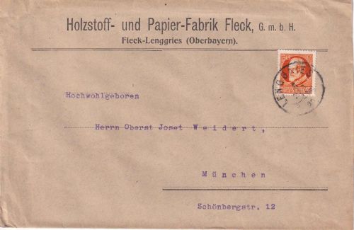 Bayern - 30 Pfg. Ludwig Firmenbrief 2. Gew.stufe Lenggries - München 8.3.20