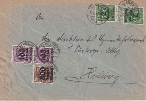 DR-Infla - 800 Tsd/400 M. u.a. Brief Gerdauen - Heidelberg 18.10.23