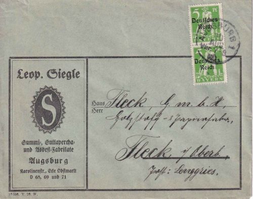 DR-Infla - 2x5 Pfg. By-Abschied/DR illustr. Drucksachenbrief Augsburg 10.8.20