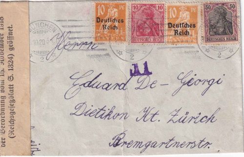 DR - 50 Pfg Germania u.a. Zensurbrief i.d. SCHWEIZ München - Dietikon 5.10.20