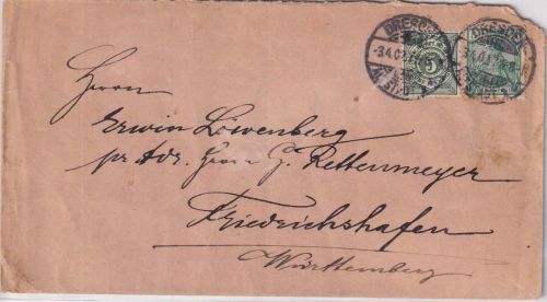 DR/Württemberg - 5+5 Pfg. Germania/Reichspost u. Ziffer Brief Dresden 1920
