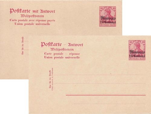 DP Marokko - 10/10 Pfg. Germania/Überdruck Antwortganzsache ungebraucht