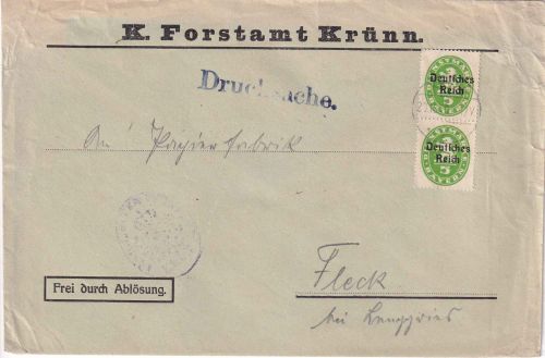 DR-Infla - 2x5 Pfg. Bayern/Dienst-Abschied/DR Drucksache Krünn 22.10.20