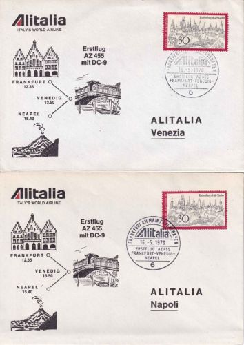 BRD - Alitalia Erstflug Frankfurt/Neapel bzw. Venedig 2 Belege m. SST 1970