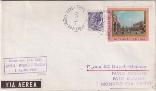 Italien - Alitalia Erstflug Neapel/München Luftpostbrief 1969