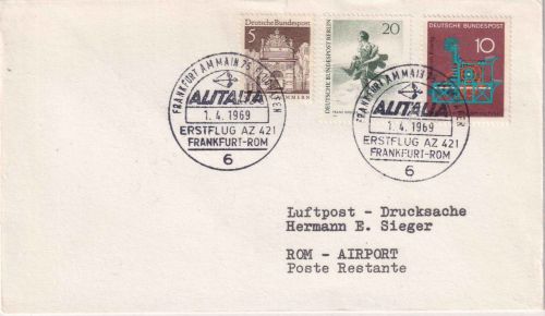 BRD - Alitalia Erstflug Frankfurt/Rom Luftpostbrief SST Frankfurt 1969