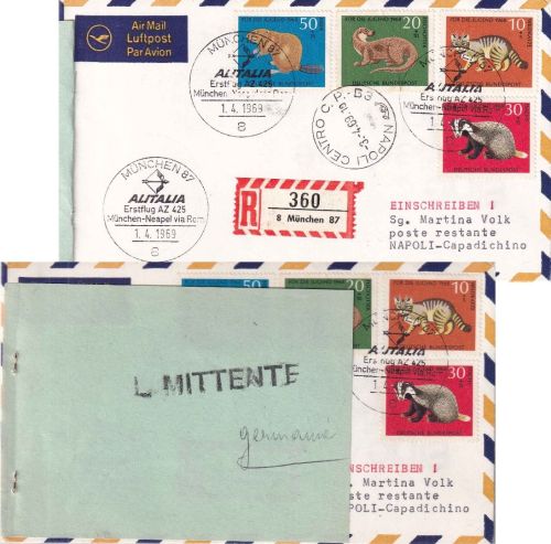 BRD - Alitalia Erstflug München/Neapel Lupo-Einschreibebrief SST München 1969