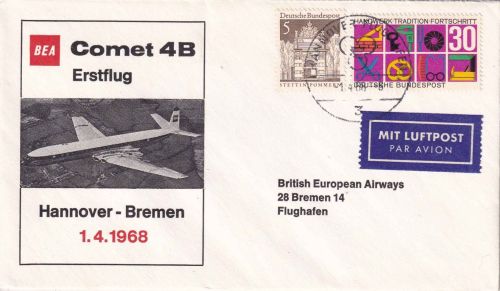 BRD - British Airways Erstflug Hannover/Bremen Schmuckkuvert 1968