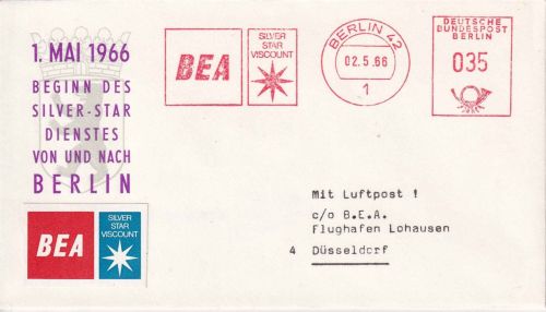 Berlin - British Airways Erstflug Berlin/Düsseldorf 35 Pfg. AFS Lupo-Brief 1966