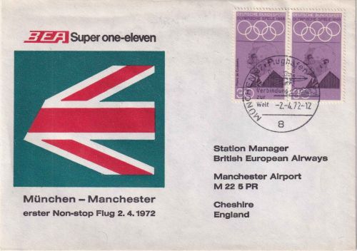 BRD - British Airways Erstflug München/Manchester Schmuckkuvert 1972