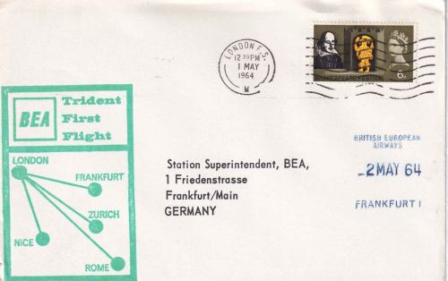 England - British Airways Erstflug London/Frankfurt Luftpostbrief 1964