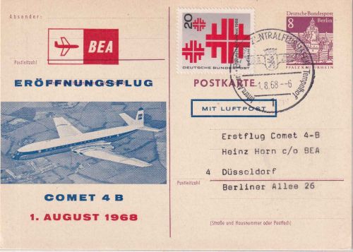Berlin - British Airways Erstflug Comet Berlin/Düsseldorf GA m. Zudruck 1968