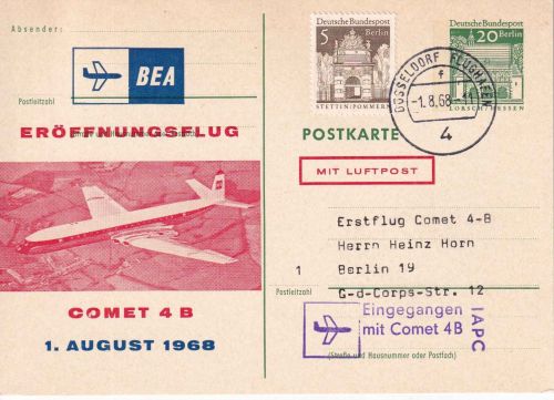 Berlin - British Airways Erstflug Comet Düsseldorf/Berlin GA m. Zudruck 1968