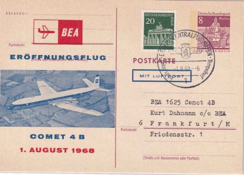 Berlin - British Airways Erstflug Comet Berlin/Frankfurt GA m. Zudruck 1968
