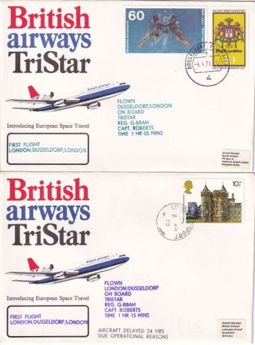 England/BRD - British Airways Erstflug London/Düsseldorf+retour 2 Belege 1978