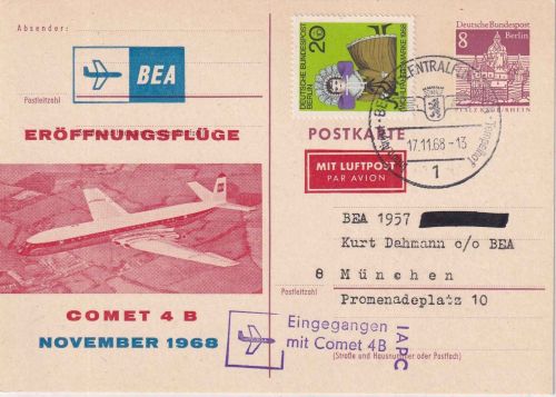 Berlin - British Airways Erstflug Comet Berlin/München GA m. Zudruck 1968