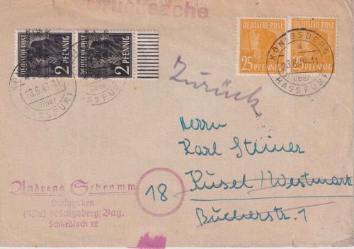 All.Bes./Währungsreform - Königsberg ü. Hassfurt 23.6.48 MIF alte/Neue Währung