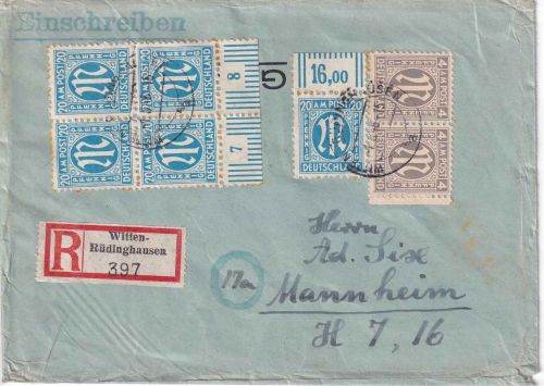 AM-Post - 5x20 Pfg. dt. Druck u.a. Einschreibebrief Witten-Rüdinghausen 1.8.46