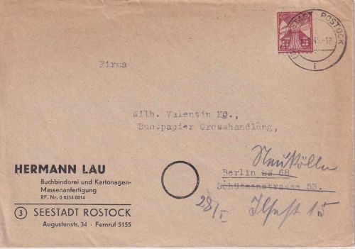 SBZ/MV - 12 Pfg. Freimarke Brief Seestadt Rostock - Berlin 6.1.46