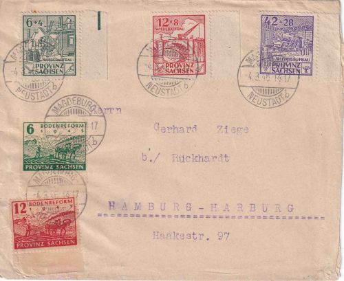 SBZ/Prov. Sachsen - Wiederaufbau + Bodenreform Satzbrief Magdeburg 4.3.46