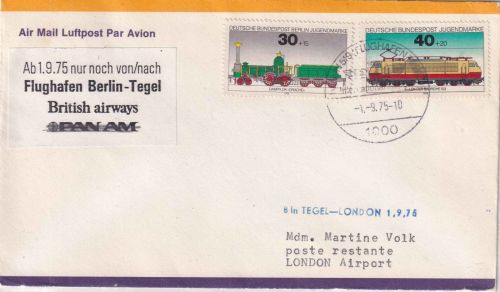 Berlin - British Airways Erstflug Berlin/London Luftpostbrief Berlin 1975