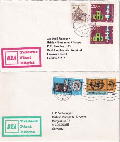 England/BRD - British Airways Erstflug Köln-Porz/London + retour 2 Belege 1966