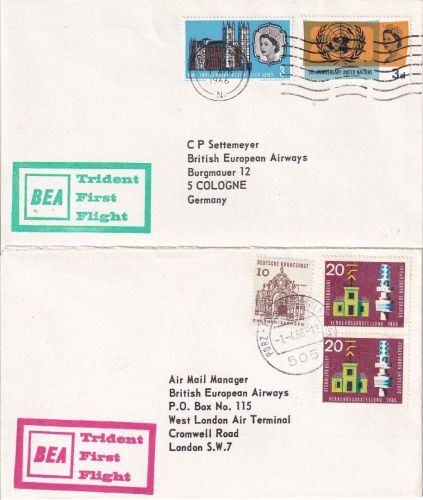 England/BRD - British Airways Erstflug Köln-Porz/London + retour 2 Belege 1966