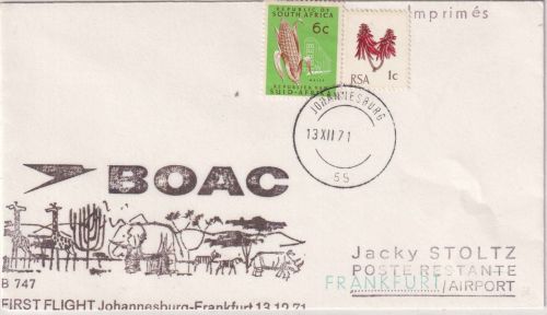 Südafrika - BOAC Erstflug Johannesburg/Frankfurt Luftpostbrief 1971