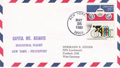 USA - Capitol Air Erstflug New York/Frankfurt Luftpostbrief 1980