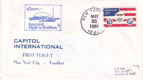 USA - Capitol Air Erstflug New York/Frankfurt 2 Luftpostbriefe 1980