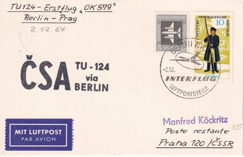 DDR - CSA Erstflug Berlin/Prag Luftpostkarte 1964