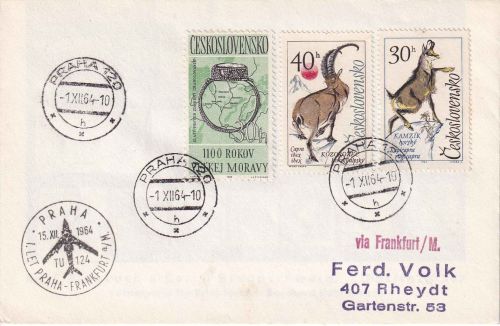 CSSR - CSA Probe-Erstflug !! Prag/Frankfurt Luftpostbrief 1964 - selten !