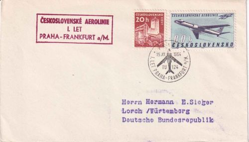 CSSR - CSA Erstflug !! Prag/Frankfurt Luftpostbrief 1964