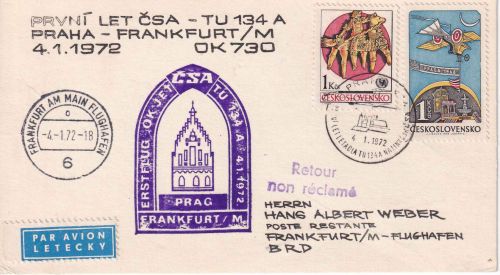 CSSR - CSA Erstflug Tupolev Prag/Frankfurt Luftpostkarte 1972