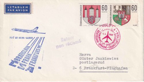 CSSR - CSA Erstflug Tupolev Bratislava/Frankfurt Luftpostbrief 1969