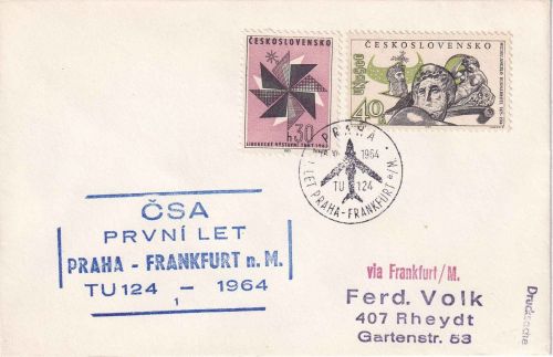 CSSR - CSA Erstflug Tupolev Prag/Frankfurt Luftpostbrief 1964