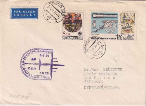 CSSR - CSA Erstflug Berlin-Ost/Larnaca Etappe Prag/Larnaca Luftpostbrief 1976