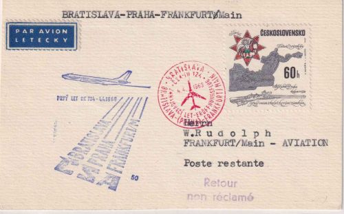 CSSR - CSA Erstflug Tupolev Bratislava/Frankfurt Luftpostkarte 1969