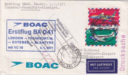 BRD - BOAC Erstflug London/Blantyre Etappe FFM/Blantyre Luftpostdrucksache 1971