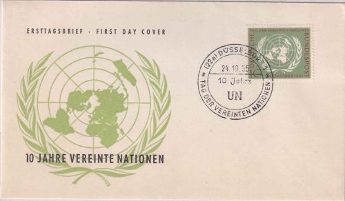 BRD - 10 Jahre Vereinte Nationen Schmuck-FDC ESST Düsseldorf 1955