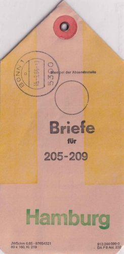 BRD - Bonn 1985 Briefbundanhänger f. PLZ 205-209/Hamburg