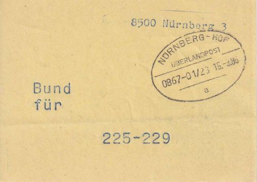 BRD - Nürnberg/Hof Überlandpost 0867-01/23 Bundzettel f. 225-229 1986
