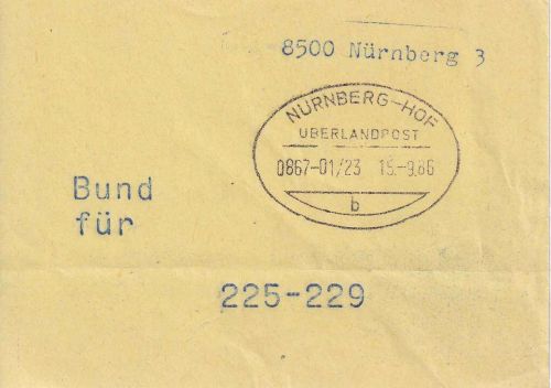 BRD - Nürnberg/Hof Überlandpost 0867-01/23 Bundzettel f. 225-229 1986