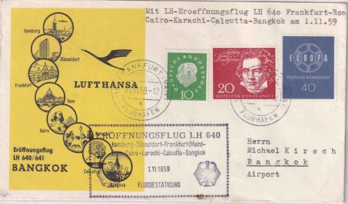 BRD - Lufthansa Erstflug Frankfurt/Bangkok Schmuckkuvert 1959