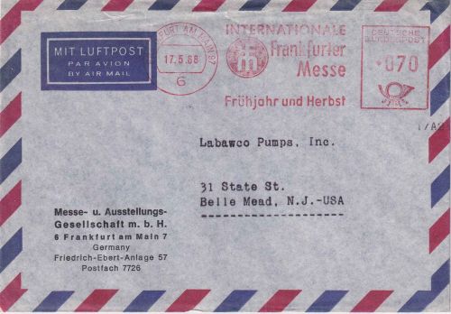 BRD - Frankfurt a/M 97 70 Pfg. AFS "Int. Frankfurter Messe" Luftpostbrief 1968