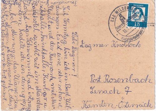 BRD - Bad Wildungen 18.7.63 apt. Handwerbestempel Karte n. ÖSTERREICH